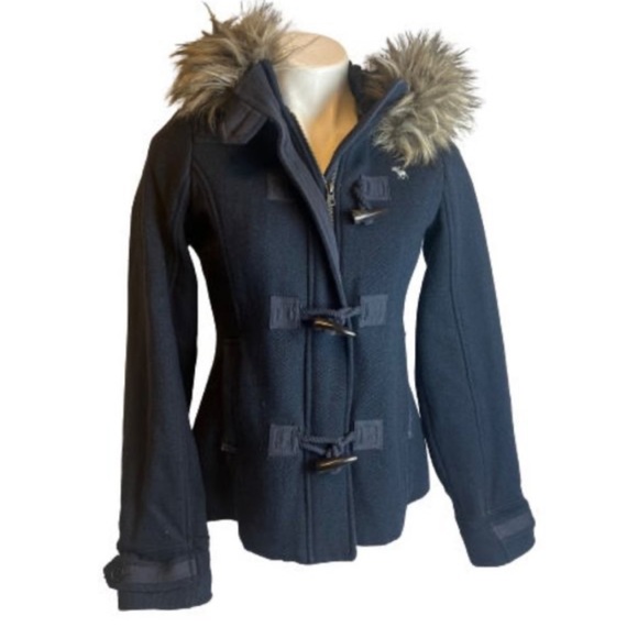 Abercrombie and Fitch blogger favorite Togo black wool faux fur collar jacket Sm - Picture 4 of 8